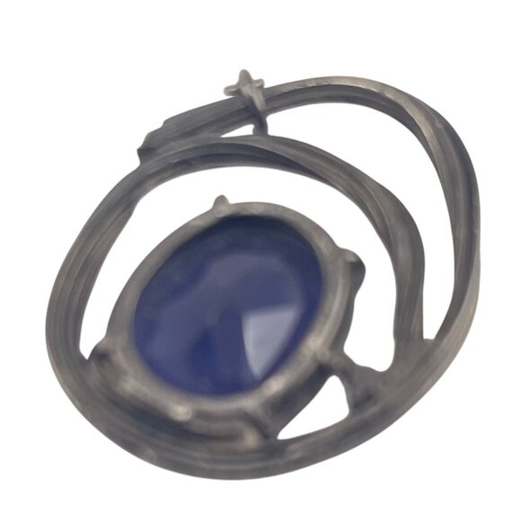 Gerard Yosca Signed Designer Circle Pendant With Blue Faceted Stone Swirl Design - Picture 5 of 9